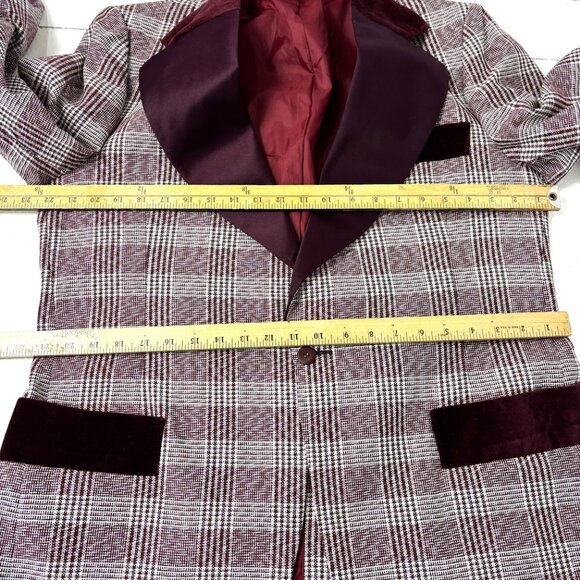 After Six Burgundy Silver Plaid Brocade Tuxedo Prom Formal Jacket Vintage 70’s - Picture 11 of 14
